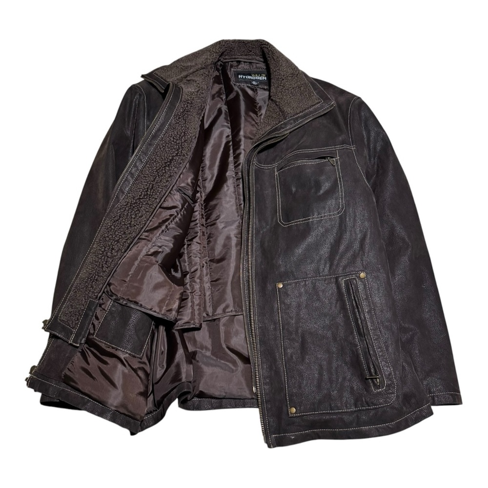 Hydrogen Full Zip Leather Softshell Jacket Remova… - image 3